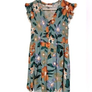 THML Floral Midi Dress with Ruffle Sleeves